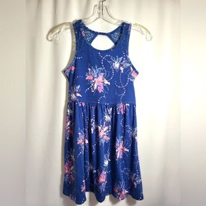 Mudd blue sleeveless dress with floral design   girls L (12)  #45